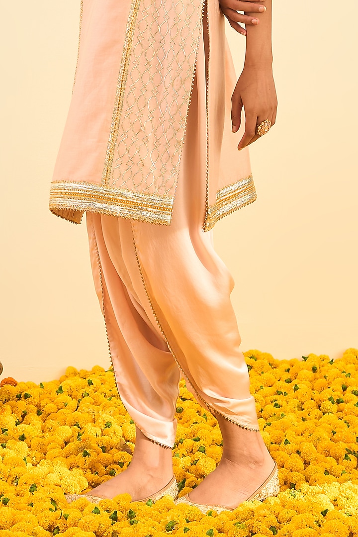 Rose Pink Embroidered Bemberg Satin Dhoti Set by Sheetal Batra at Pernia's Pop Up Shop