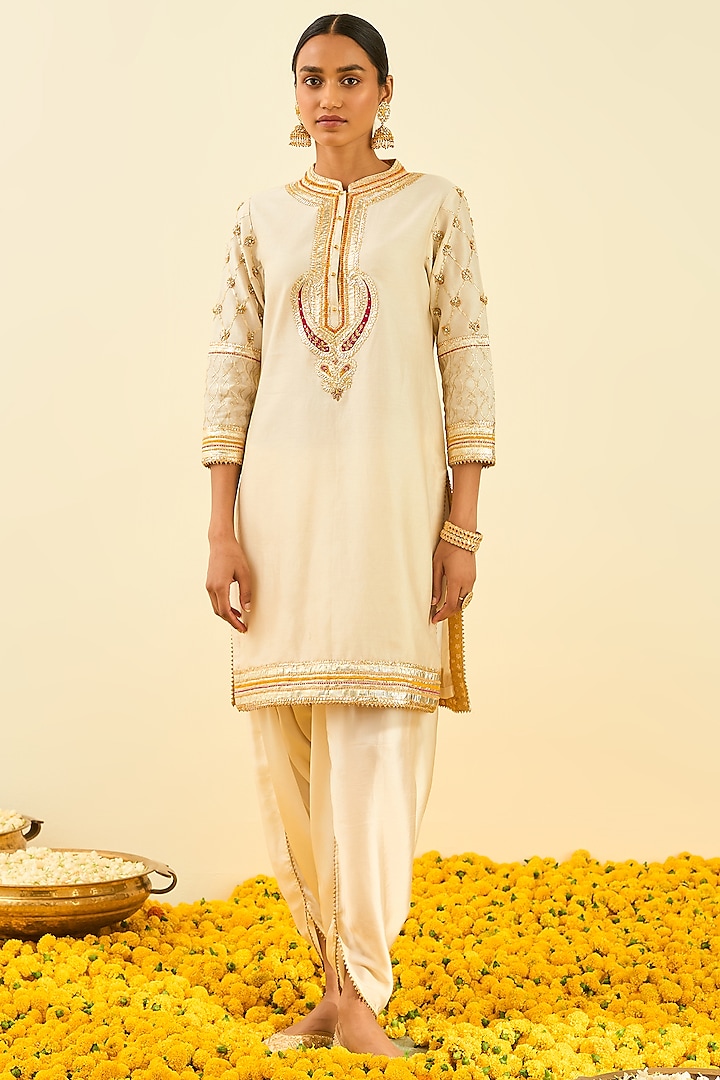 Daisy Ivory Bemberg Satin Dhoti Set by Sheetal Batra at Pernia's Pop Up Shop