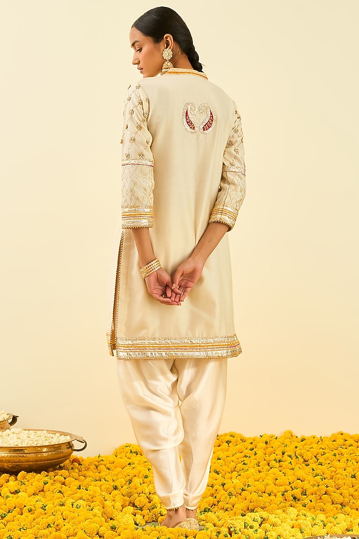 Daisy Ivory Bemberg Satin Dhoti Set by Sheetal Batra at Pernia's Pop Up Shop
