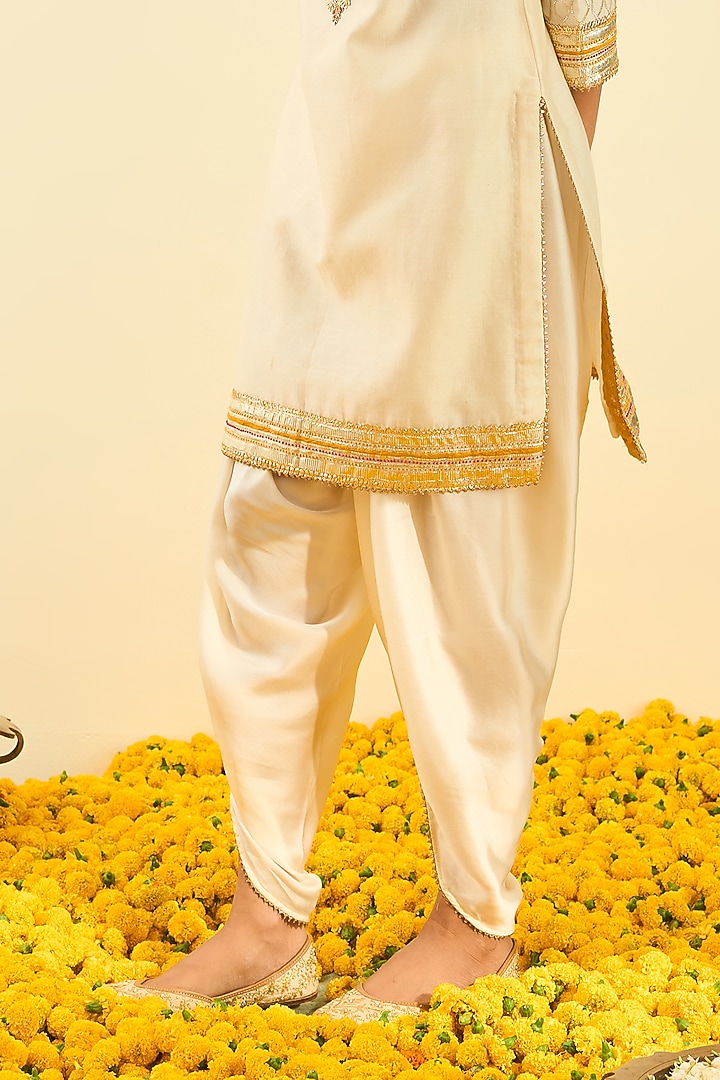 Daisy Ivory Bemberg Satin Dhoti Set by Sheetal Batra at Pernia's Pop Up Shop