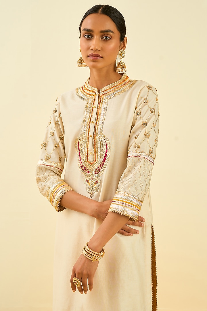 Daisy Ivory Bemberg Satin Dhoti Set by Sheetal Batra at Pernia's Pop Up Shop