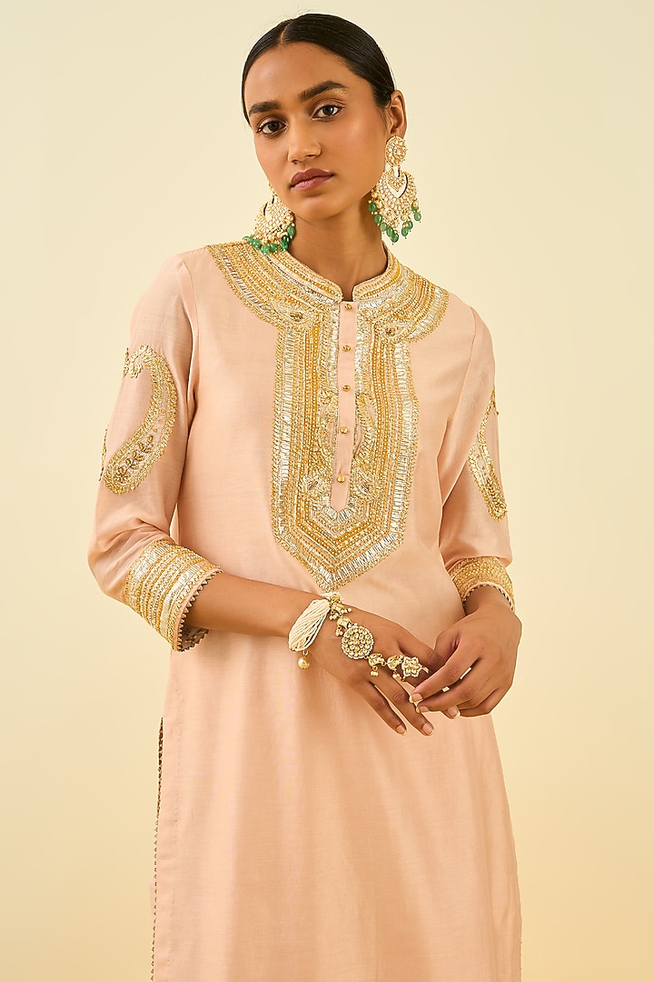 Rose Pink Gota Patti Embroidered Kurta Set by Sheetal Batra at Pernia's Pop Up Shop