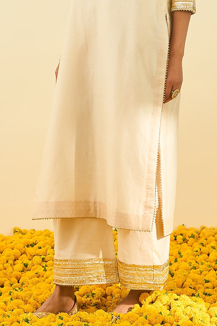 Daisy Ivory Gota Patti Embroidered Kurta Set by Sheetal Batra at Pernia's Pop Up Shop