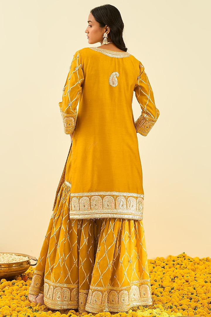 Glaze Mustard Silk Chanderi Gota Patti Embroidered Gharara Set by Sheetal Batra at Pernia's Pop Up Shop