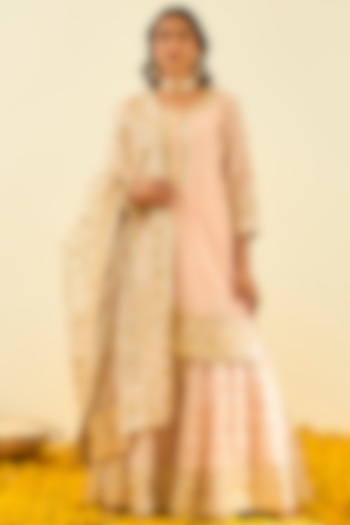 Rose Pink Silk Chanderi Gota Patti Embroidered Gharara Set by Sheetal Batra