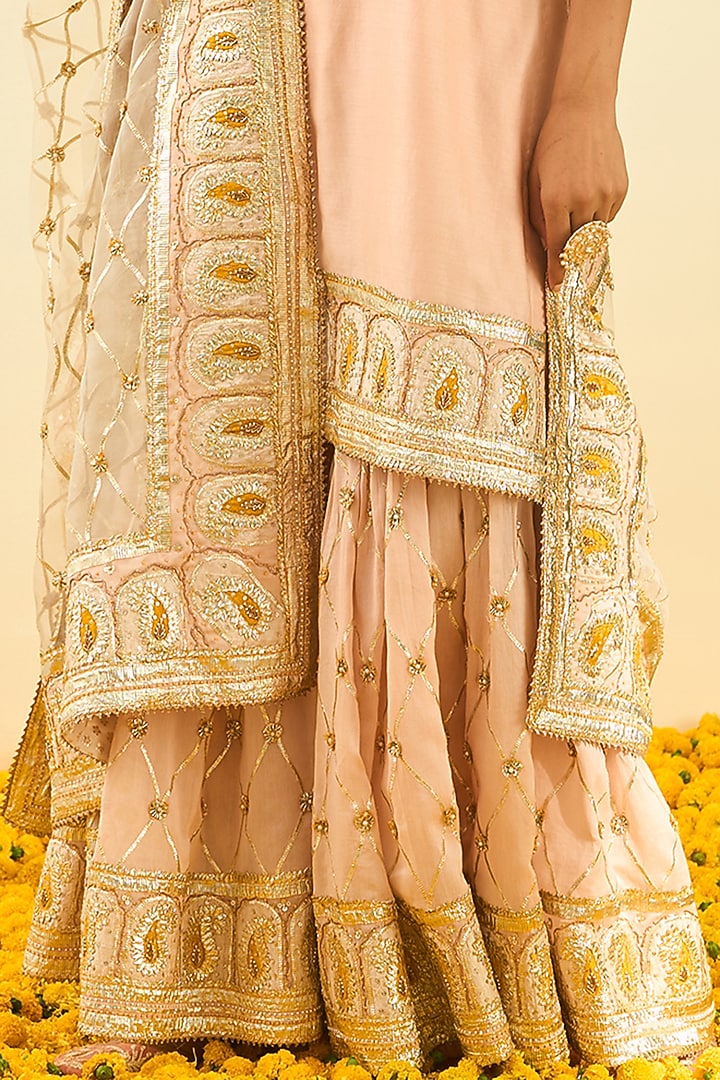 Rose Pink Silk Chanderi Gota Patti Embroidered Gharara Set by Sheetal Batra at Pernia's Pop Up Shop