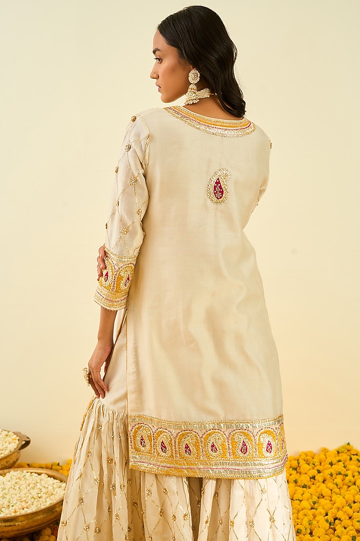 Daisy Ivory Silk Chanderi Gota Patti Embroidered Gharara Set by Sheetal Batra at Pernia's Pop Up Shop