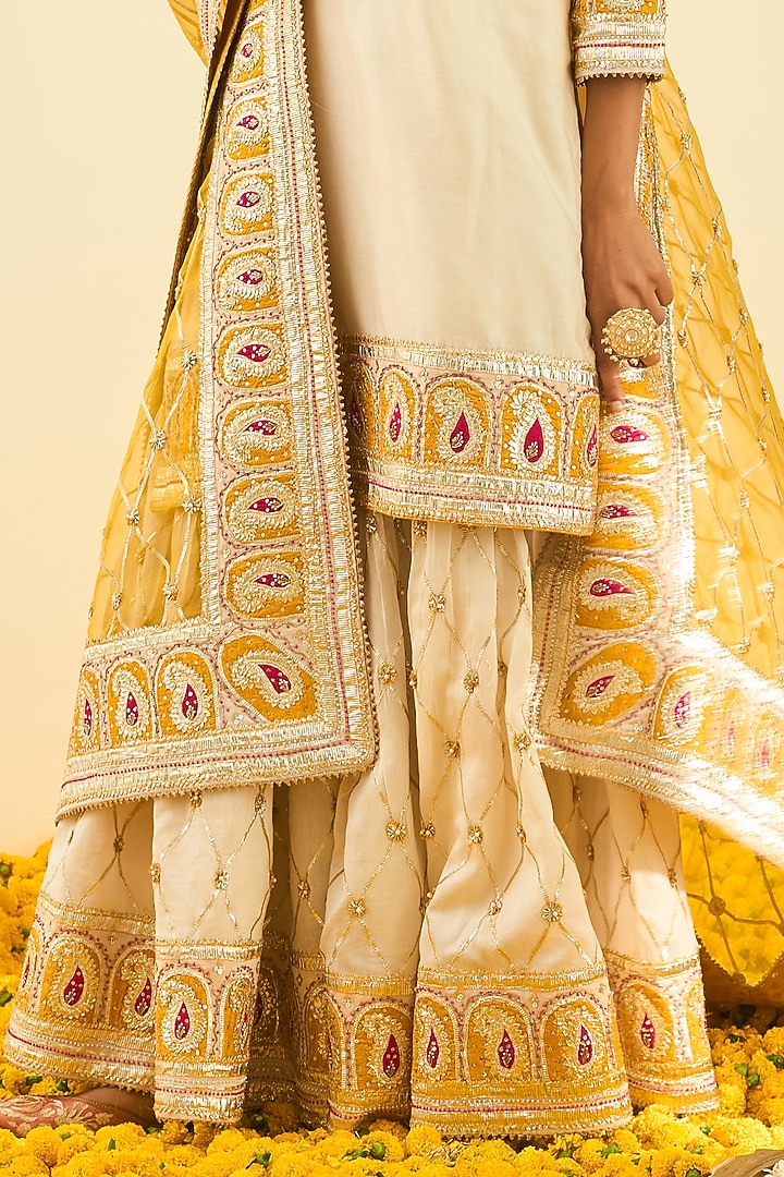 Daisy Ivory Silk Chanderi Gota Patti Embroidered Gharara Set by Sheetal Batra at Pernia's Pop Up Shop
