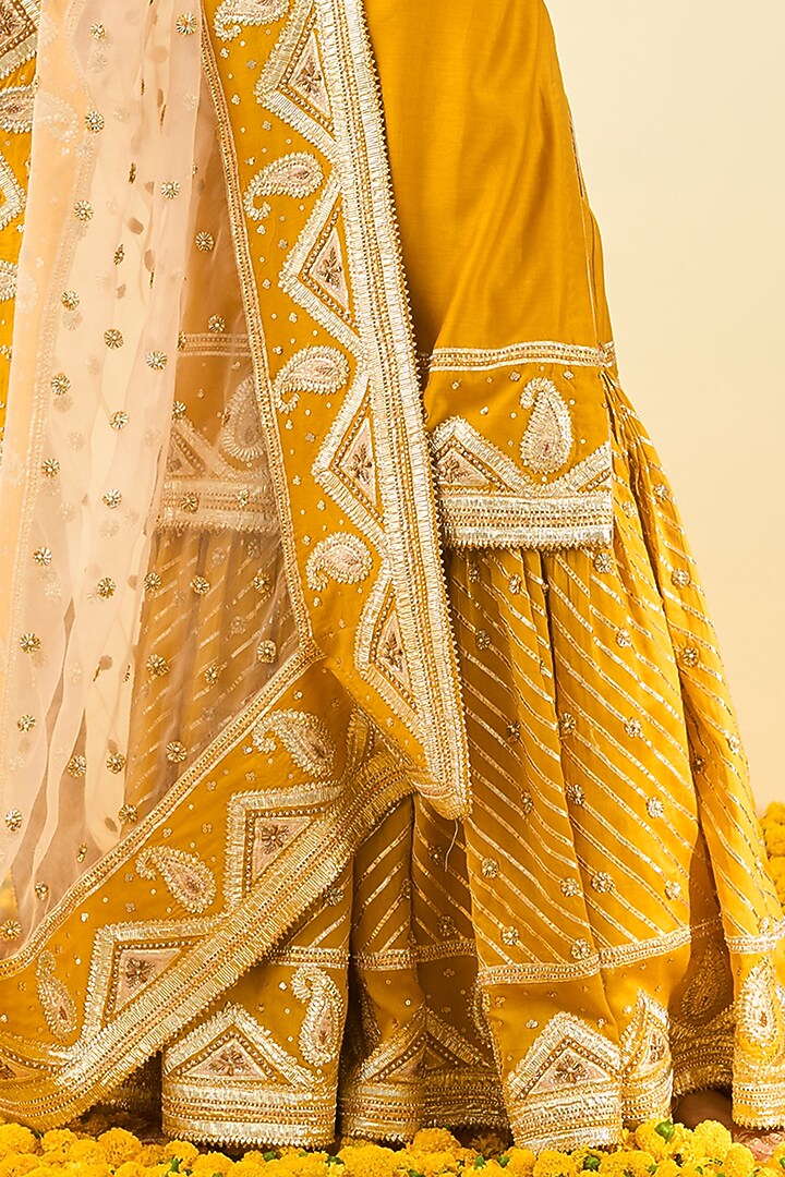 Glaze Mustard Silk Chanderi Gota Patti Embroidered Gharara Set by Sheetal Batra at Pernia's Pop Up Shop