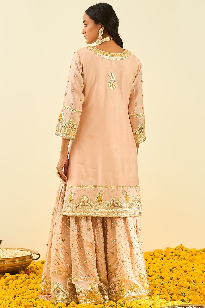 Rose Pink Silk Chanderi Gota Patti Embroidered Gharara Set by Sheetal Batra at Pernia's Pop Up Shop