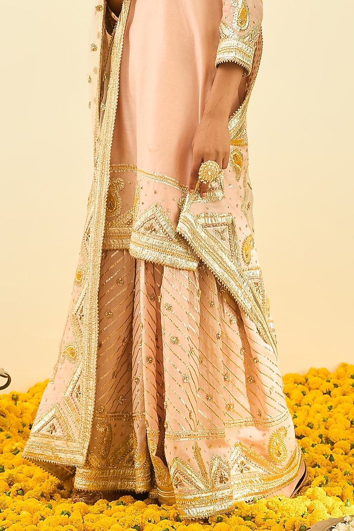 Rose Pink Silk Chanderi Gota Patti Embroidered Gharara Set by Sheetal Batra at Pernia's Pop Up Shop