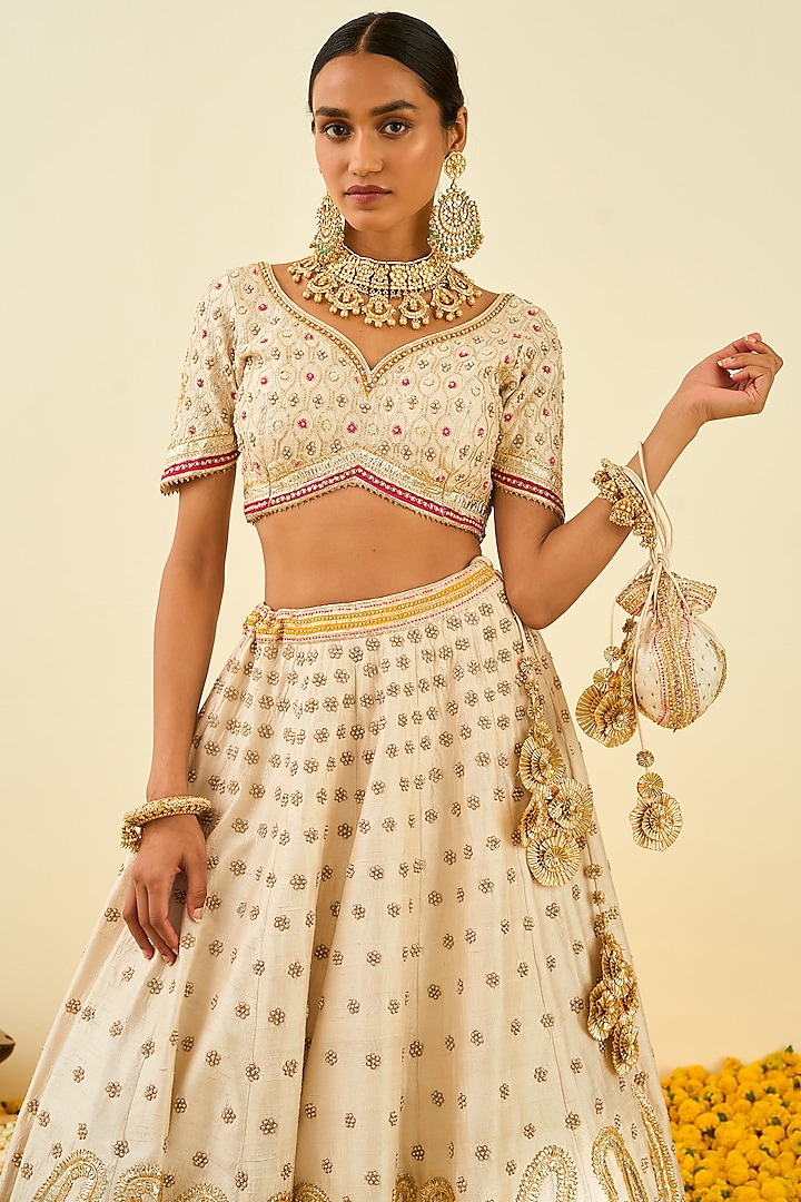 Daisy Ivory Embroidered Bridal Lehenga Set by Sheetal Batra at Pernia's Pop Up Shop