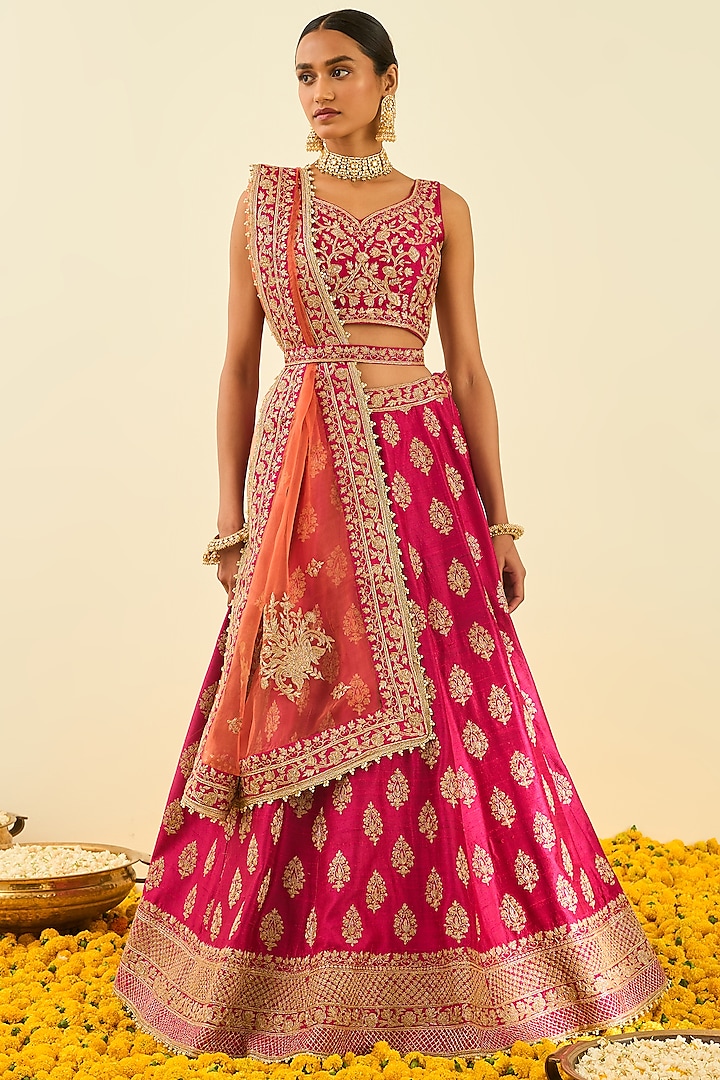 Hot Pink Embroidered Wedding Lehenga Set by Sheetal Batra at Pernia's Pop Up Shop