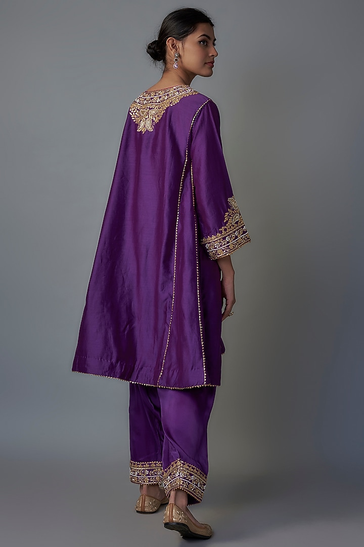 Purple Silk Chanderi Dabka Embroidered Kurta Set by Sheetal Batra at Pernia's Pop Up Shop
