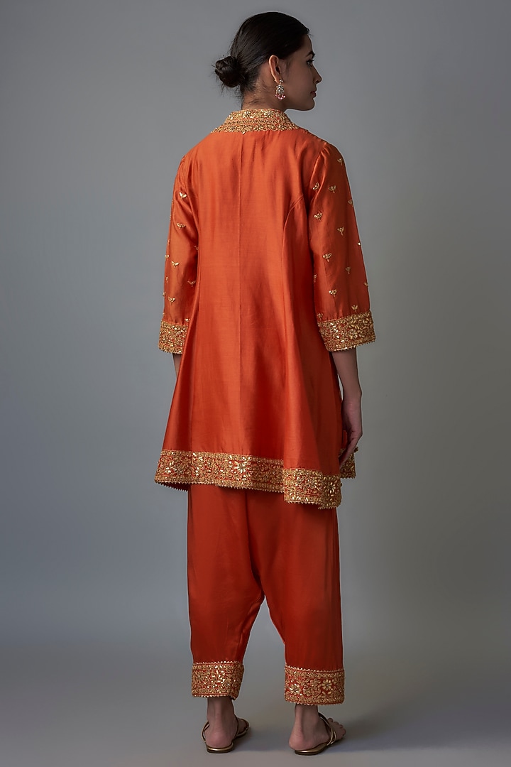 Orange Silk Chanderi Dabka Embroidered Kurta Set by Sheetal Batra at Pernia's Pop Up Shop