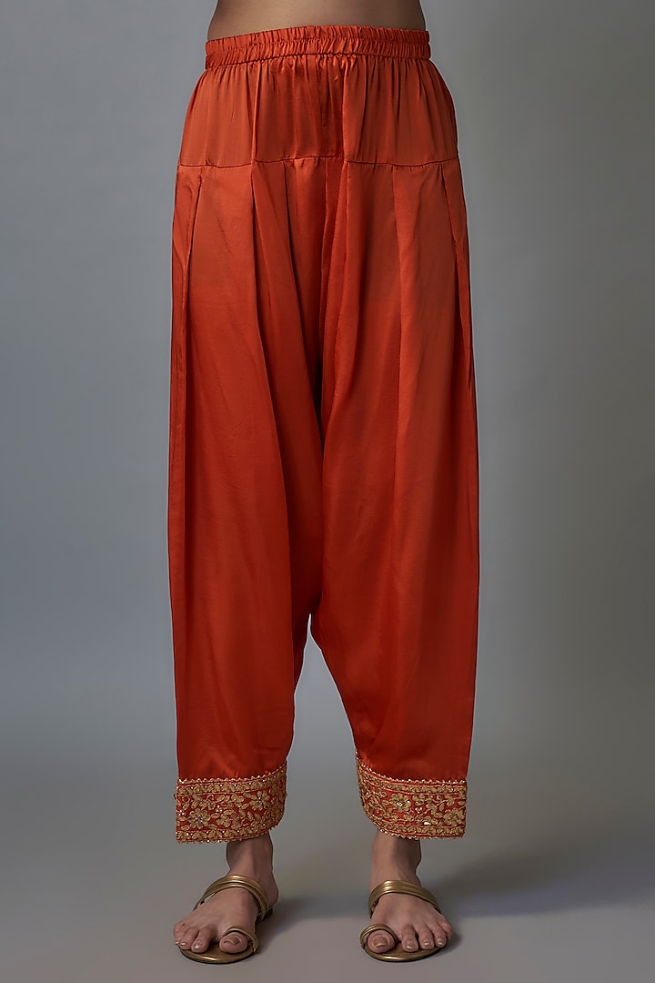 Orange Silk Chanderi Dabka Embroidered Kurta Set by Sheetal Batra at Pernia's Pop Up Shop