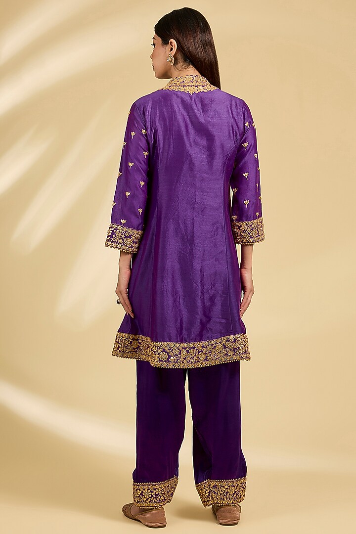Purple Silk Chanderi Zardosi Embroidered Kurta Set by Sheetal Batra at Pernia's Pop Up Shop