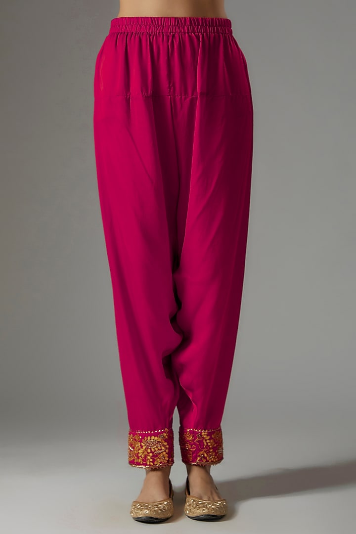 Hot Pink Chanderi Silk Gota Embroidered Princess-Cut Kurta Set by Sheetal Batra at Pernia's Pop Up Shop