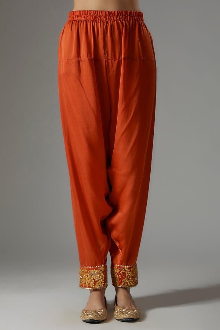 Orange Chanderi Silk Gota Patti Embroidered Kurta Set by Sheetal Batra at Pernia's Pop Up Shop