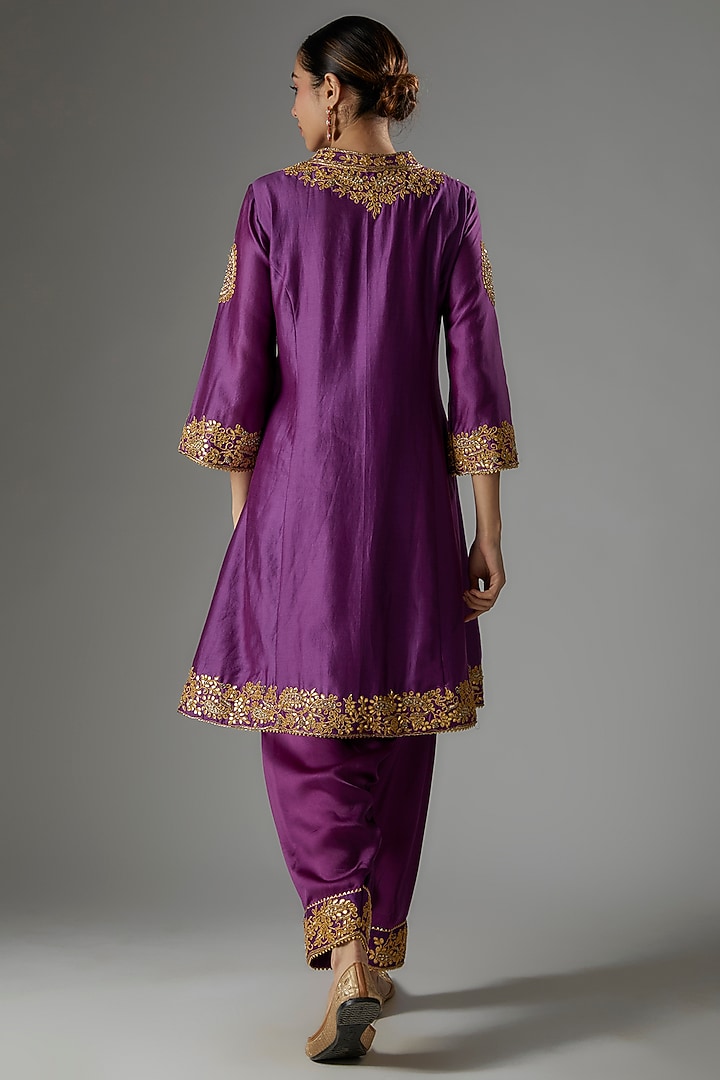Purple Chanderi Silk Gota Patti Embroidered Kurta Set by Sheetal Batra at Pernia's Pop Up Shop