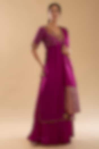 Hot Pink Pure Silk Chanderi Zardosi Embroidered Kurta Set by Sheetal Batra at Pernia's Pop Up Shop