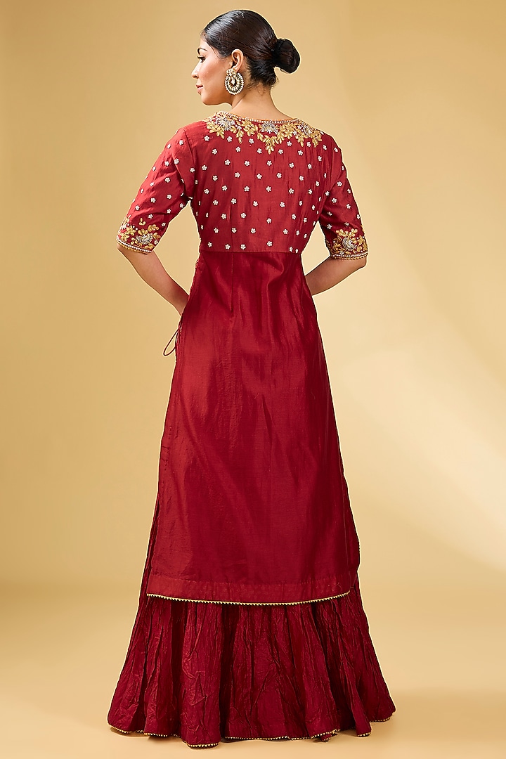Red Pure Silk Chanderi Zardosi Embroidered Wedding Anarkali Set by Sheetal Batra at Pernia's Pop Up Shop