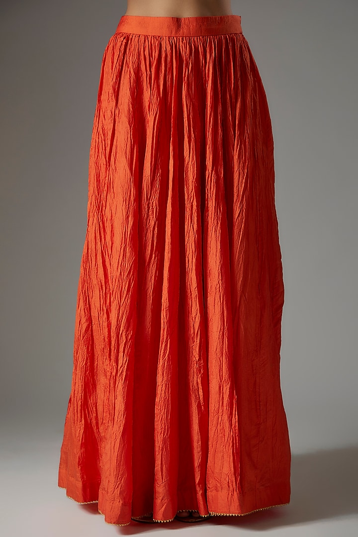 Orange Silk Chanderi Kashmiri Tilla Embroidered Kurta Set by Sheetal Batra at Pernia's Pop Up Shop
