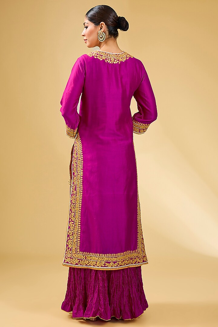 Pink Pure Silk Chanderi Zardosi Embroidered Straight Kurta Set by Sheetal Batra at Pernia's Pop Up Shop