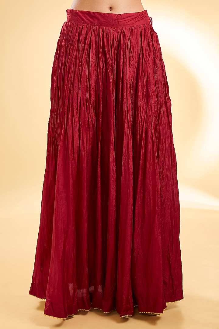 Red Silk Chanderi Dabka Zardosi Embroidered Long Kurta Set by Sheetal Batra at Pernia's Pop Up Shop