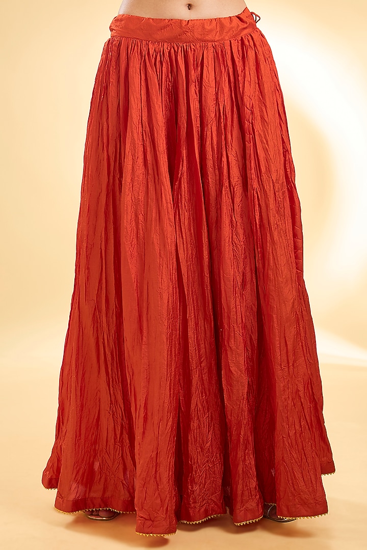 Orange Silk Chanderi Dabka Zardosi Embroidered Long Kurta Set by Sheetal Batra at Pernia's Pop Up Shop