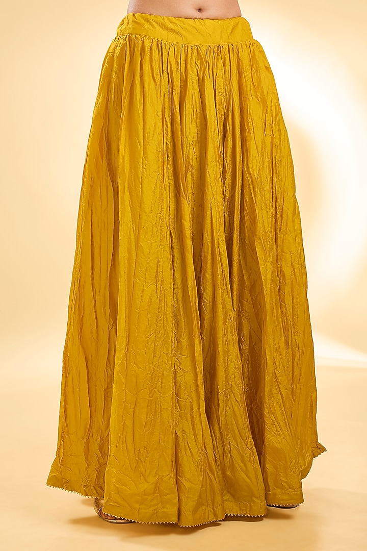 Yellow Silk Chanderi Dabka Zardosi Embroidered Long Kurta Set by Sheetal Batra at Pernia's Pop Up Shop
