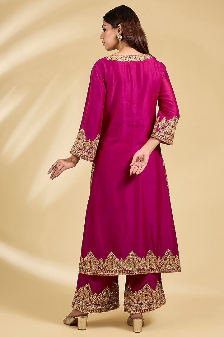 Pink Silk Chanderi Zardosi Embroidered Kurta Set by Sheetal Batra at Pernia's Pop Up Shop