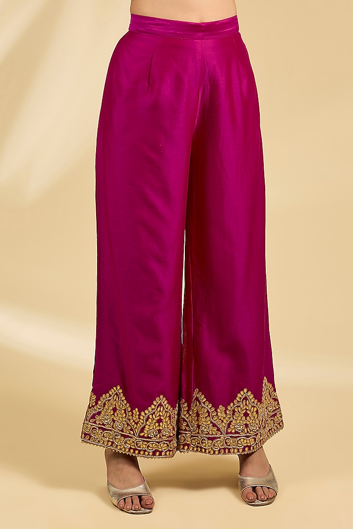 Pink Silk Chanderi Zardosi Embroidered Kurta Set by Sheetal Batra at Pernia's Pop Up Shop