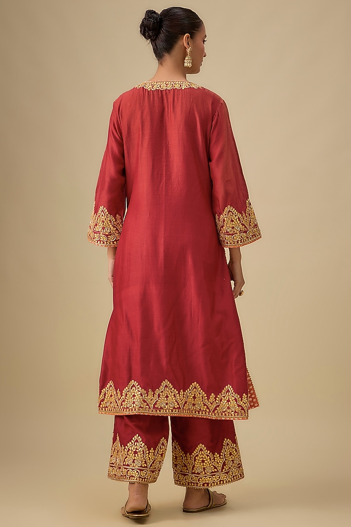 Red Pure Silk Chanderi Dabka Zardosi Embroidered Kurta Set by Sheetal Batra at Pernia's Pop Up Shop