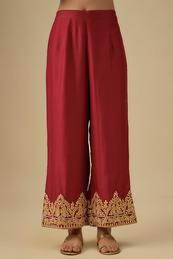Red Pure Silk Chanderi Dabka Zardosi Embroidered Kurta Set by Sheetal Batra at Pernia's Pop Up Shop