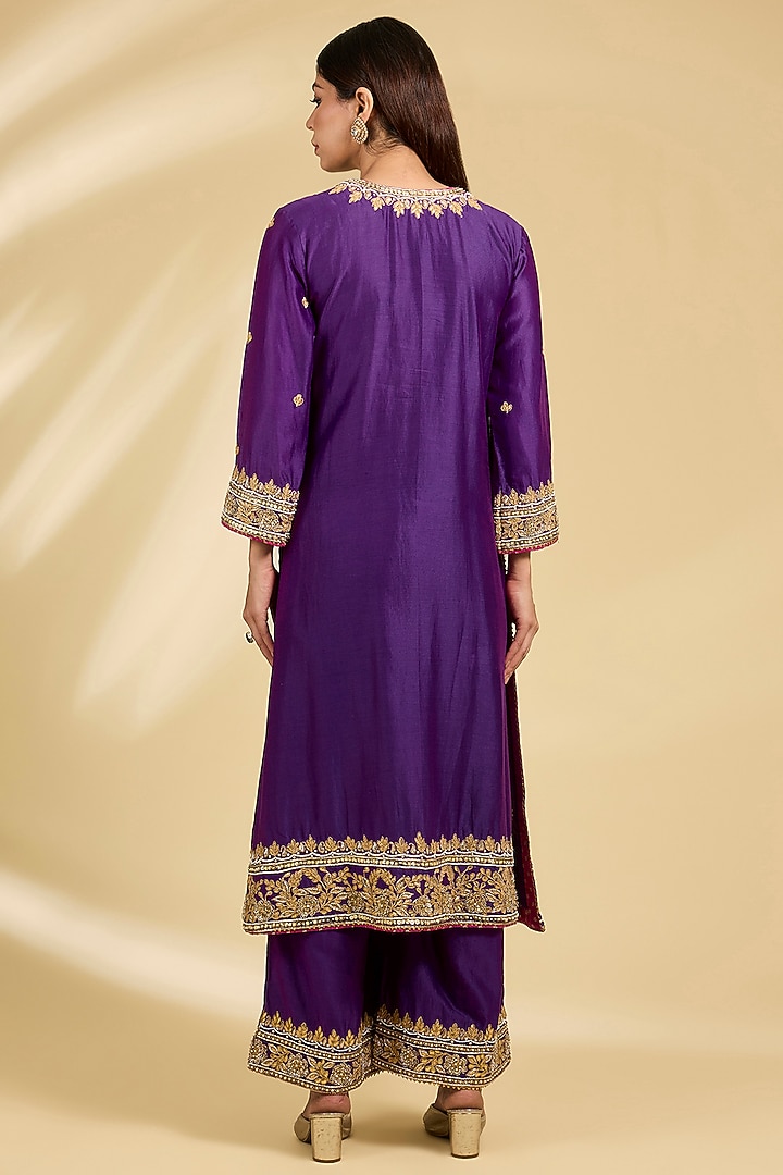 Purple Silk Chanderi Zardosi Embroidered Kurta Set by Sheetal Batra at Pernia's Pop Up Shop