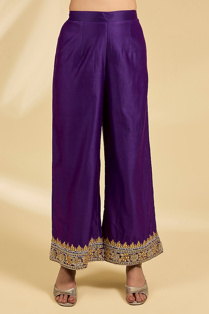 Purple Silk Chanderi Zardosi Embroidered Kurta Set by Sheetal Batra at Pernia's Pop Up Shop