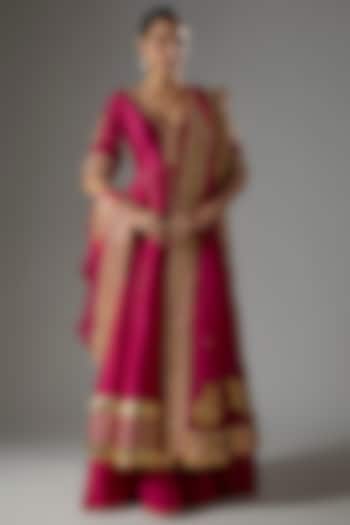 Hot Pink Pure Silk Chanderi Gota Patti Embroidered Wedding Anarkali Set by Sheetal Batra at Pernia's Pop Up Shop