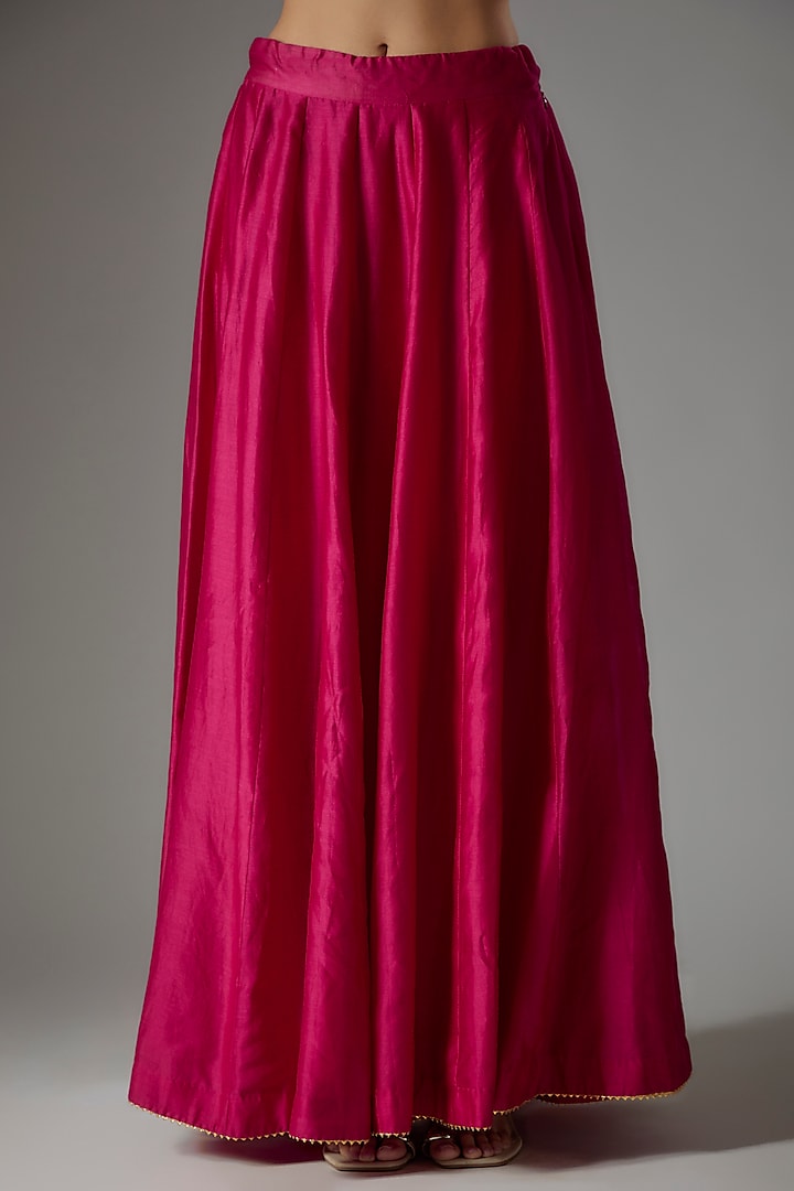 Hot Pink Pure Silk Chanderi Gota Patti Embroidered Wedding Anarkali Set by Sheetal Batra at Pernia's Pop Up Shop