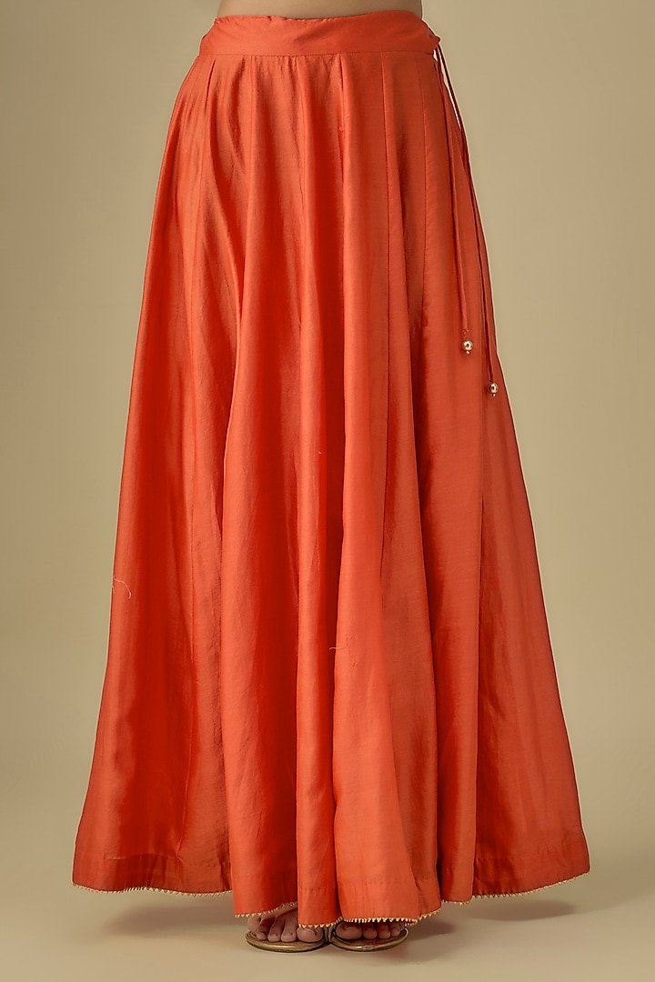 Orange Pure Silk Chanderi Gota Patti Embroidered Kalidar AnarkaIi Set by Sheetal Batra at Pernia's Pop Up Shop