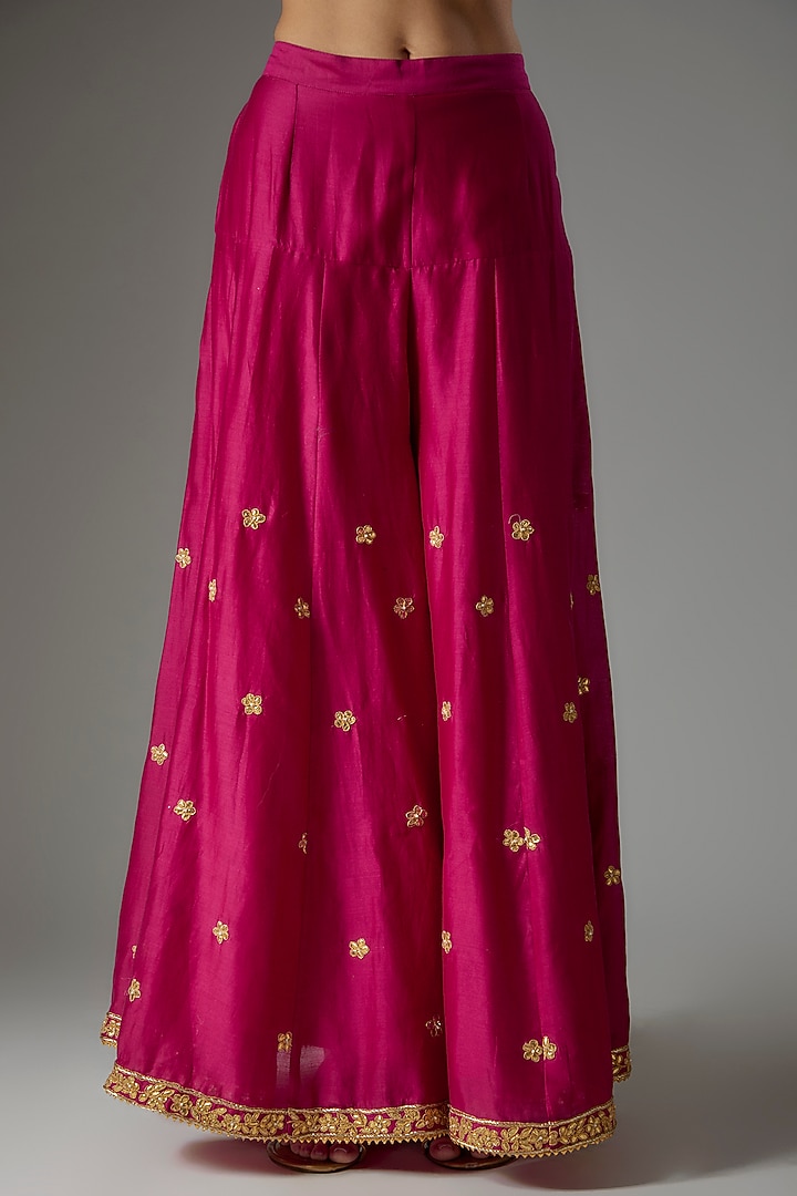 Hot Pink Pure Silk Chanderi Gota Patti Embroidered Kalidar Bridal Sharara Set by Sheetal Batra at Pernia's Pop Up Shop
