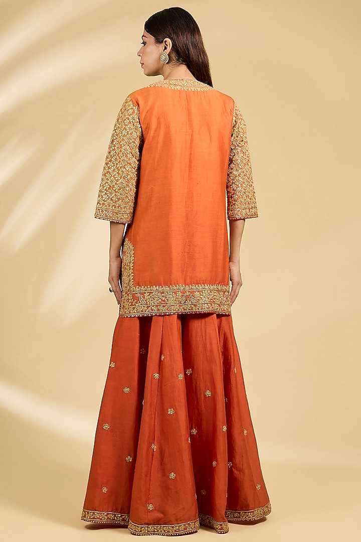 Orange Silk Chanderi Embroidered Kalidar Bridal Sharara Set by Sheetal Batra at Pernia's Pop Up Shop