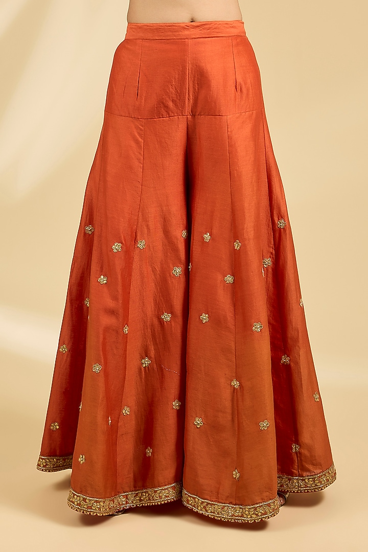 Orange Silk Chanderi Embroidered Kalidar Bridal Sharara Set by Sheetal Batra at Pernia's Pop Up Shop