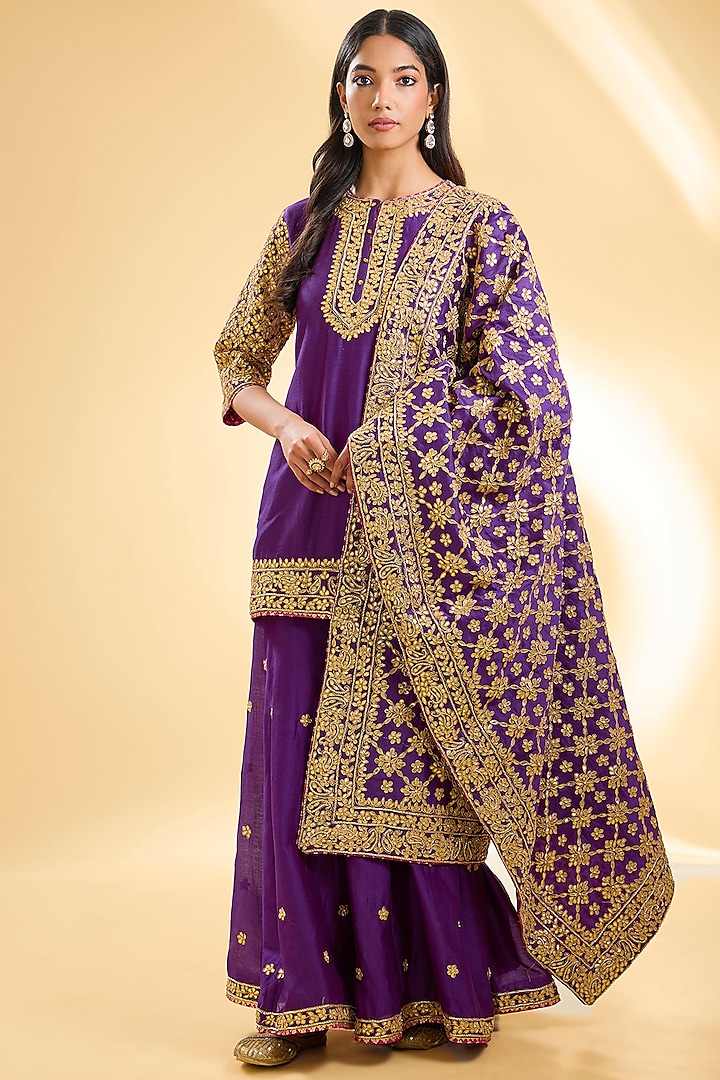 Purple Silk Chanderi Kalidar Sharara Set by Sheetal Batra at Pernia's Pop Up Shop