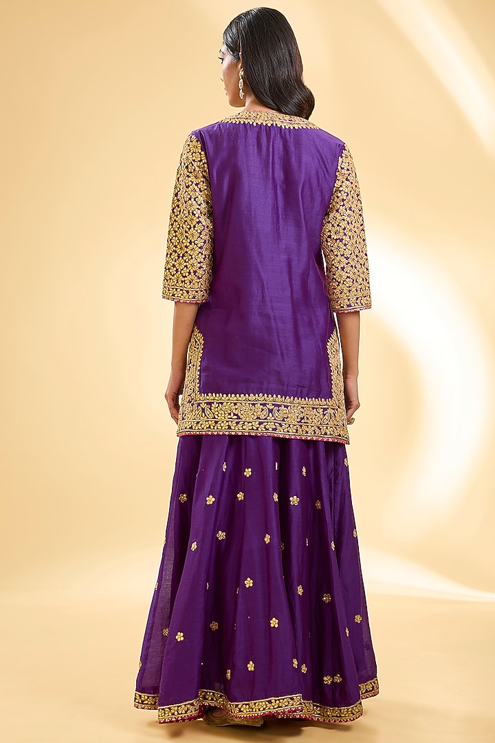 Purple Silk Chanderi Kalidar Bridal Sharara Set by Sheetal Batra at Pernia's Pop Up Shop