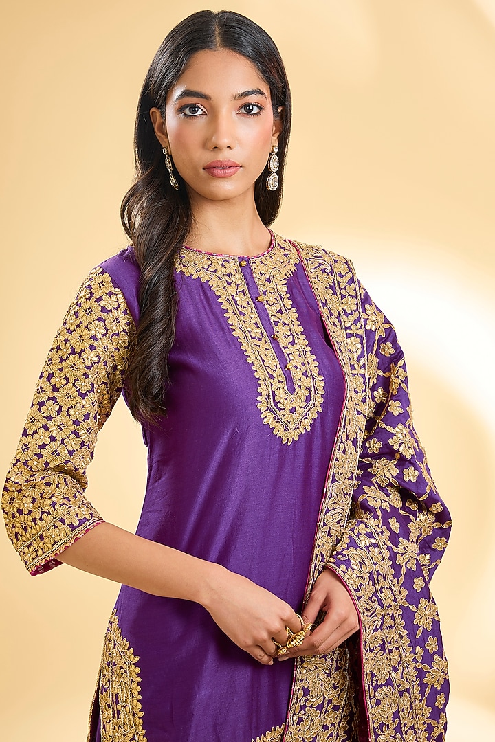 Purple Silk Chanderi Kalidar Bridal Sharara Set by Sheetal Batra at Pernia's Pop Up Shop