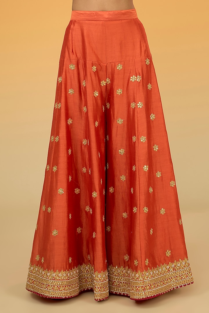 Orange Silk Chanderi Gota-Patti Hand Embroidered Bridal Sharara Set by Sheetal Batra at Pernia's Pop Up Shop