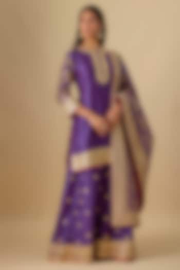 Purple Silk Chanderi Hand Embroidered Bridal Sharara Set by Sheetal Batra at Pernia's Pop Up Shop