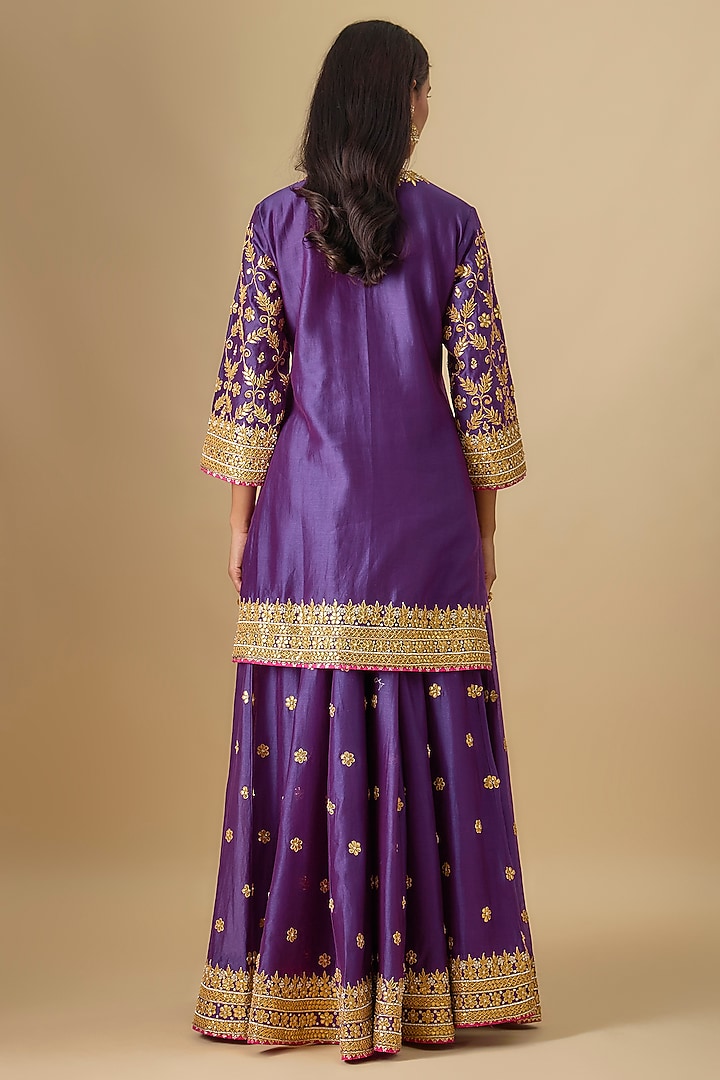 Purple Silk Chanderi Hand Embroidered Bridal Sharara Set by Sheetal Batra at Pernia's Pop Up Shop
