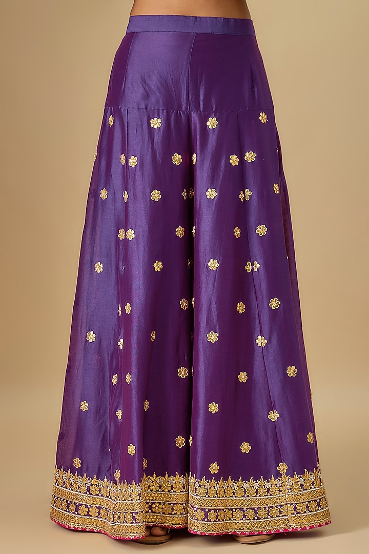 Purple Silk Chanderi Hand Embroidered Bridal Sharara Set by Sheetal Batra at Pernia's Pop Up Shop